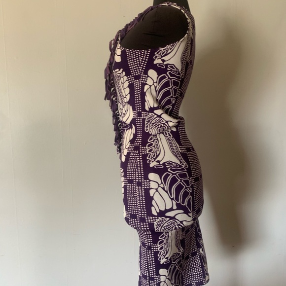 Vintage 1970s leather fringe with leather and polyester bodycon dress - Picture 2 of 7